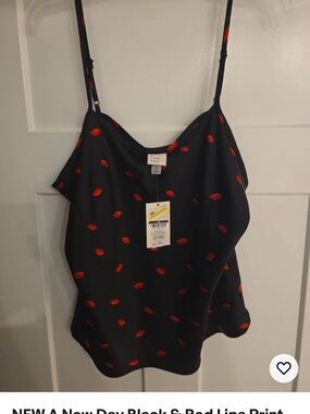 a new day Black Camisole with Red Lip Print